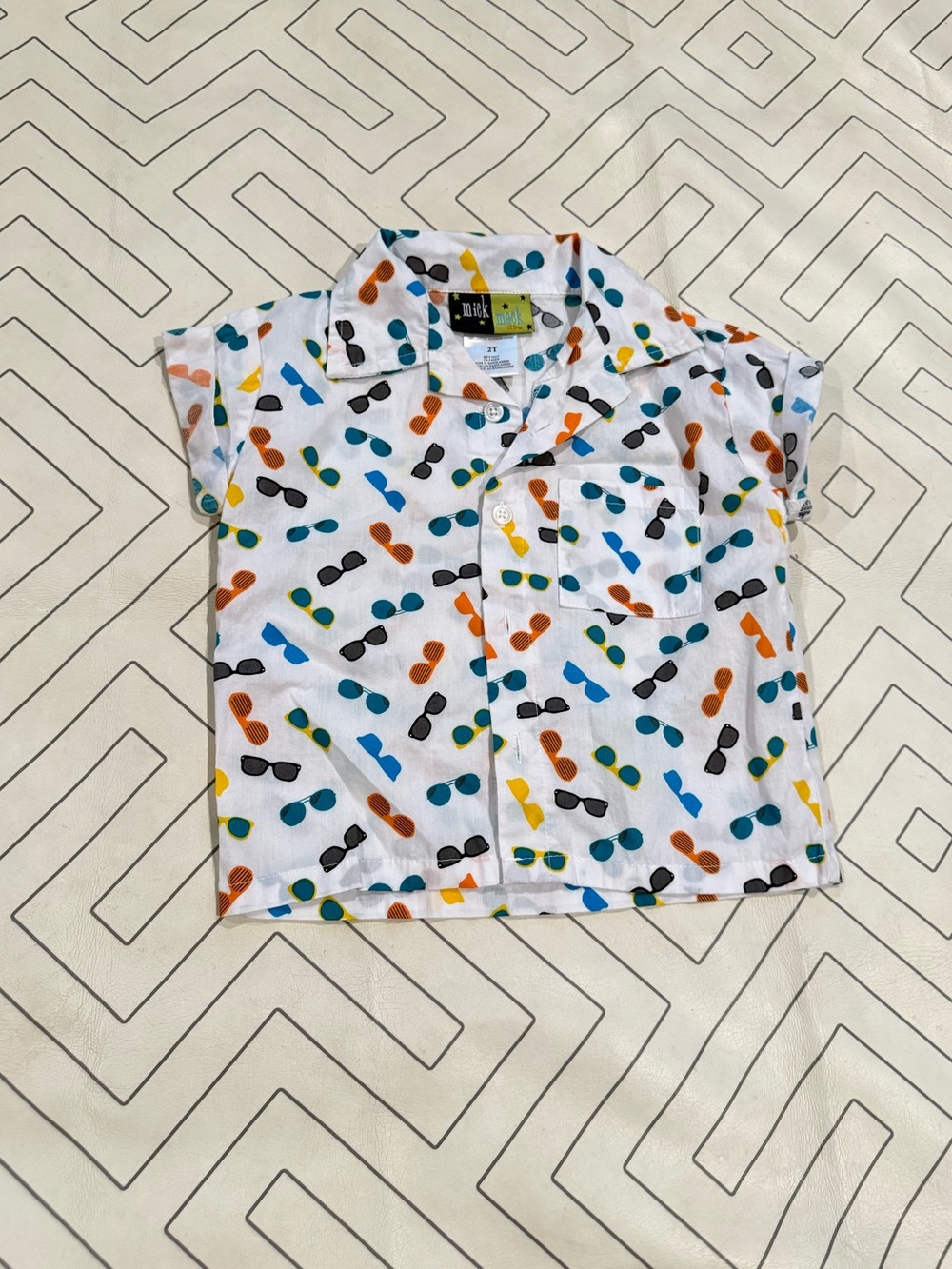Mick Mack White Short Sleeve Shirt with Colorful Sunglasses Print